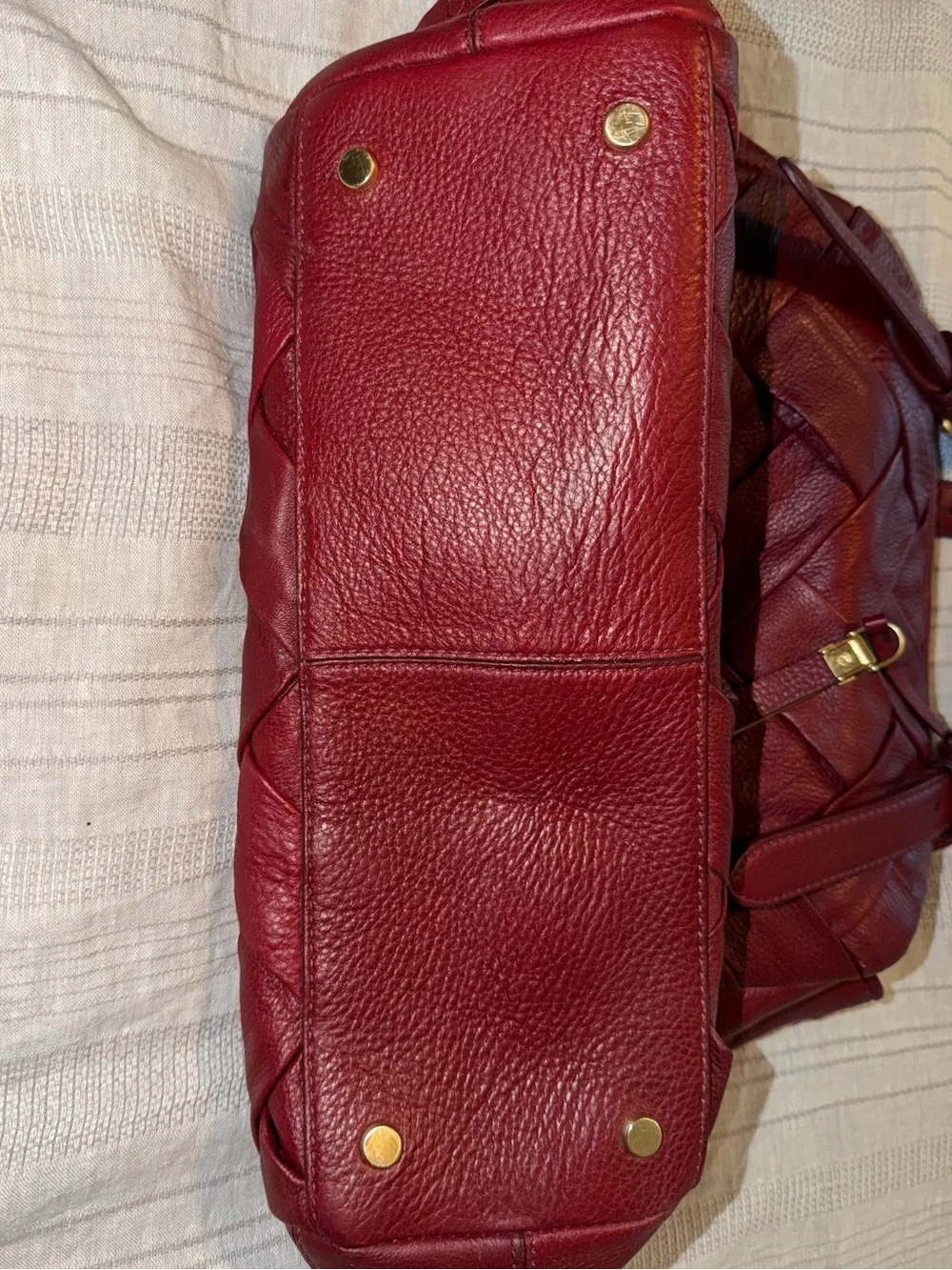 Cole Haan Burgundy Prudence Tote Bag featuring braided leather design
